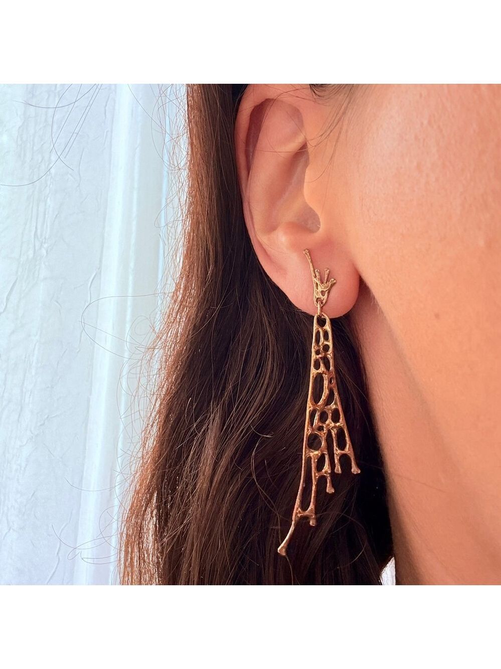 Estate 14K Solid Gold Brutalist Abstract Sculptural Web Drip 2.6" MCM Earrings - Picture 10 of 11